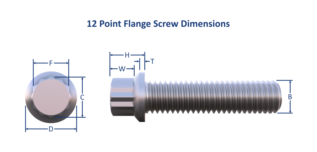 an orthographic dimensioning image of a 12 point flange screw