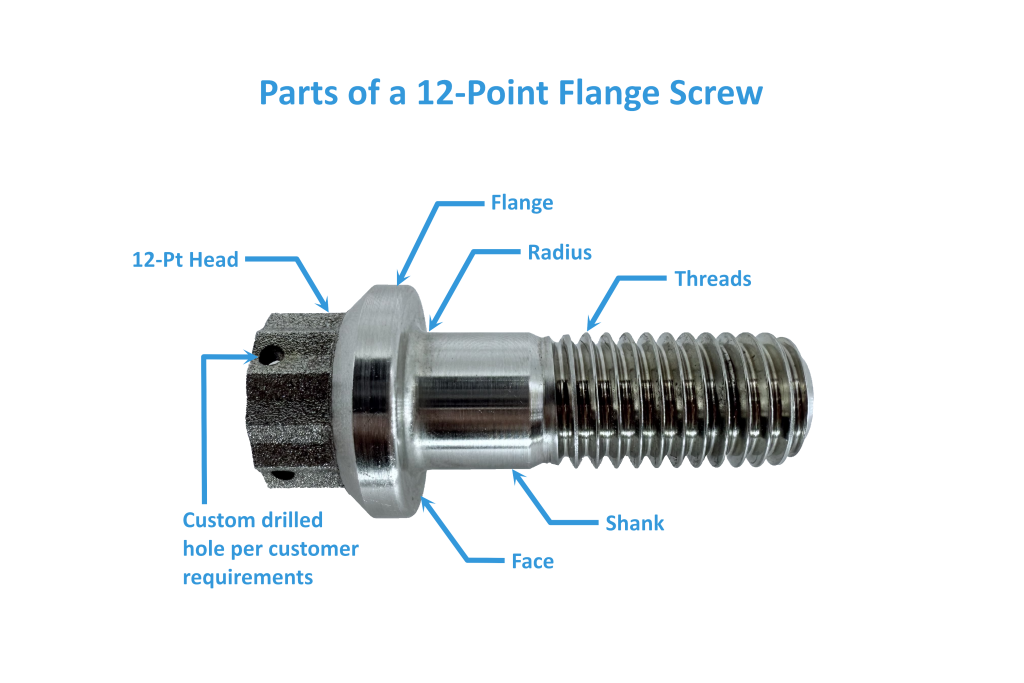 an image of the parts of a 12 point flange screw