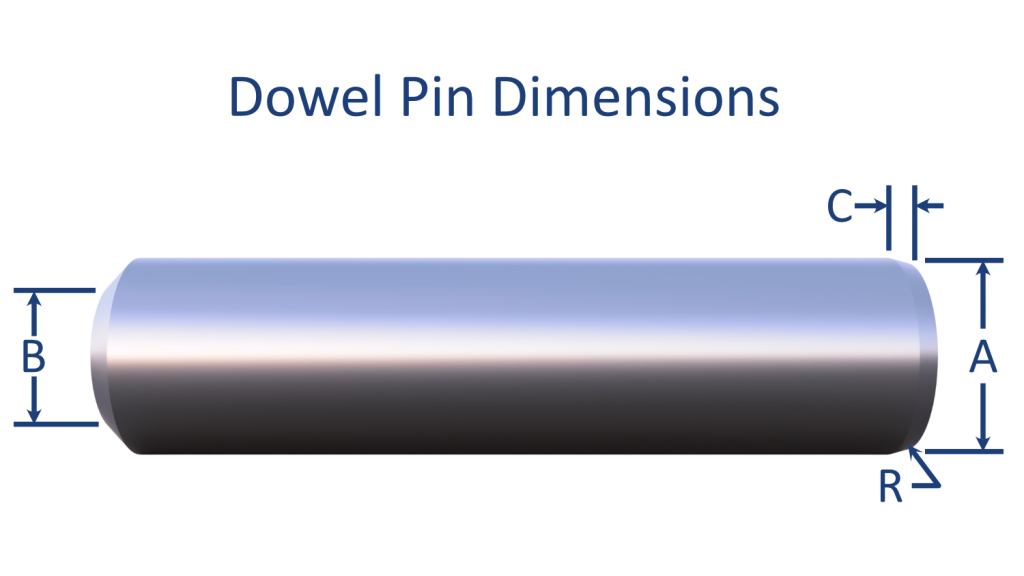 An orthographic dimensioning picture of a dowel pin