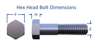 A orthographical dimensioning view of a hex head bolt