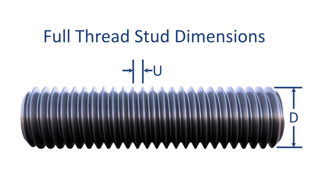 An orthographic Dimensioning Picture of a full threaded stud