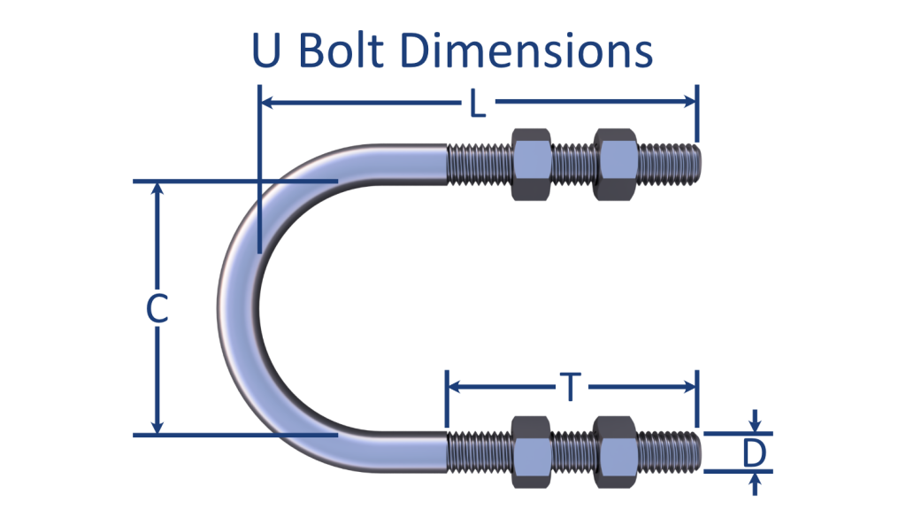 an orthographic dimensioning picture of a u bolt