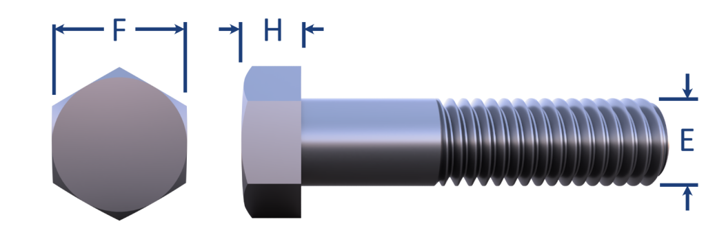 An orthographic picture of a hex head cap screw