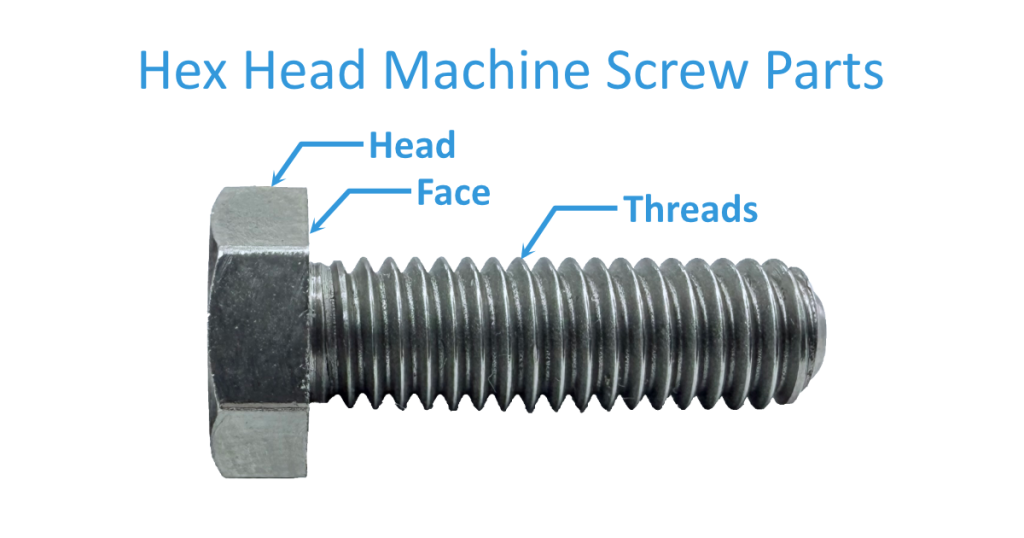 a picture showing the parts of a hex head machine screw