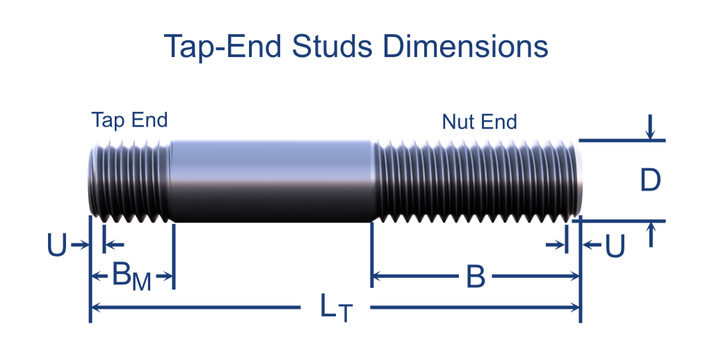 an orthographic dimensioning picture of a tap-end stud